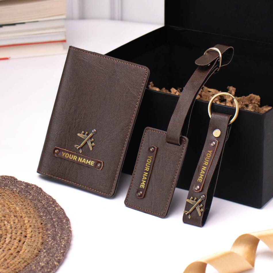 Send Personalized Premium Passport Cover With Luggage Tag And Keychain Brown Online Same Day Delivery in UAE IGP JVS1385559