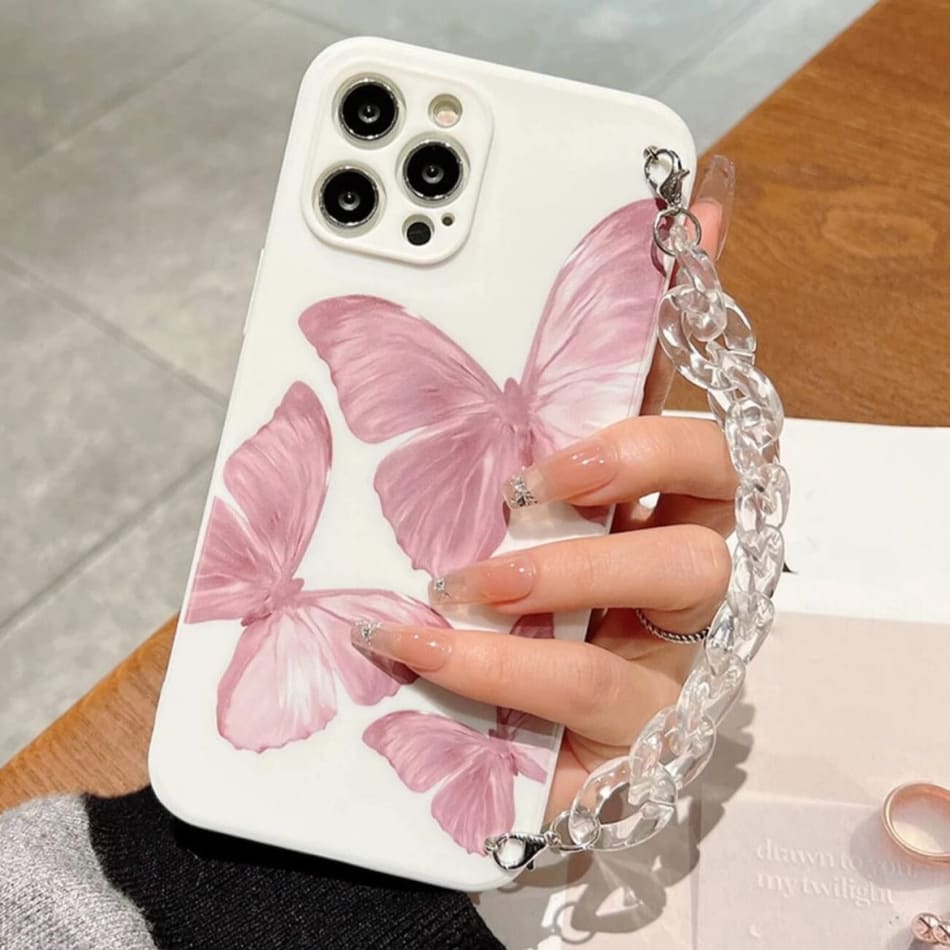 Buy/Send Phone Case With Wrist Strap Chain Butterfly Print