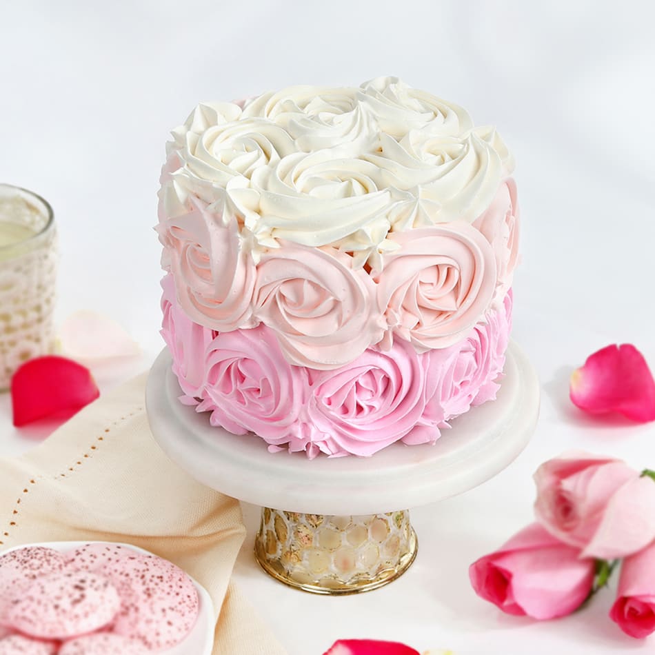 Send 2 Tier Pink Roses Ombre Cake Online in India at Indiagift.in