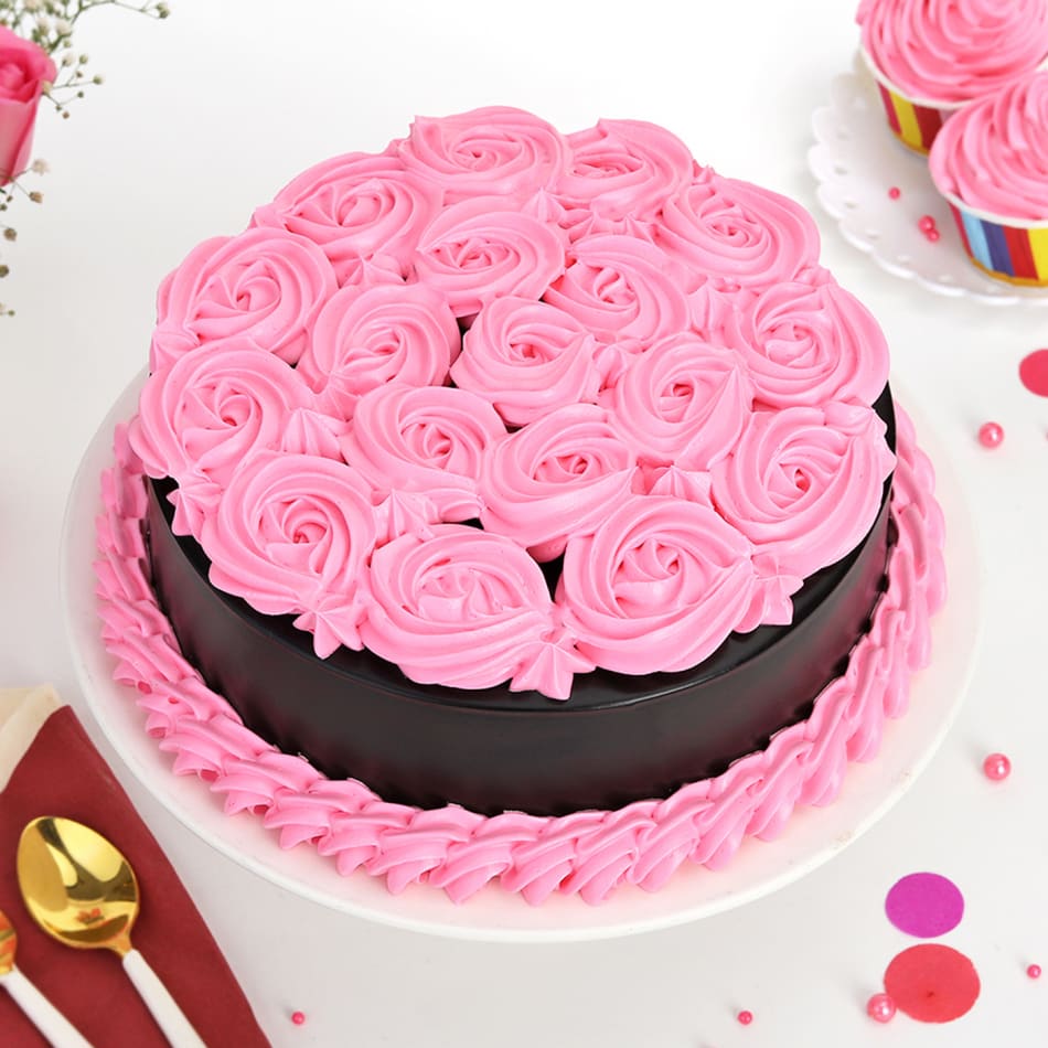 Decorated Pink Roses Chocolate Cake 1 Kg – Simla Sweets