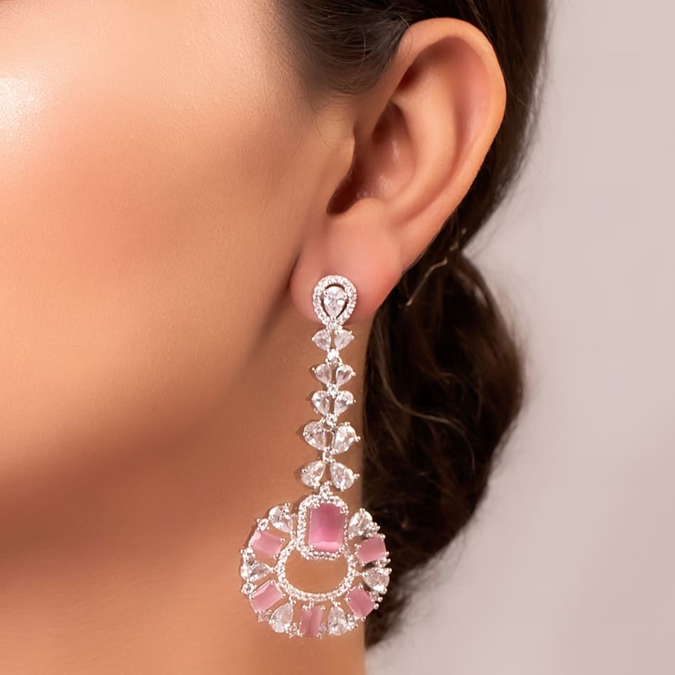 p pink stone and cz pendulum earrings 150922 m