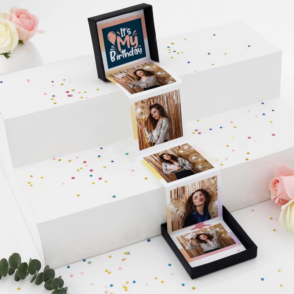 Pull Up Photo Album Heart Box And Treats Personalized Birthday Gift | IGP