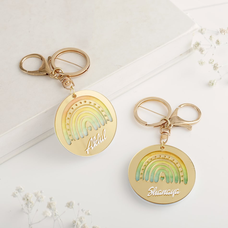 Rainbow Artistry Personalized Couple Keychain