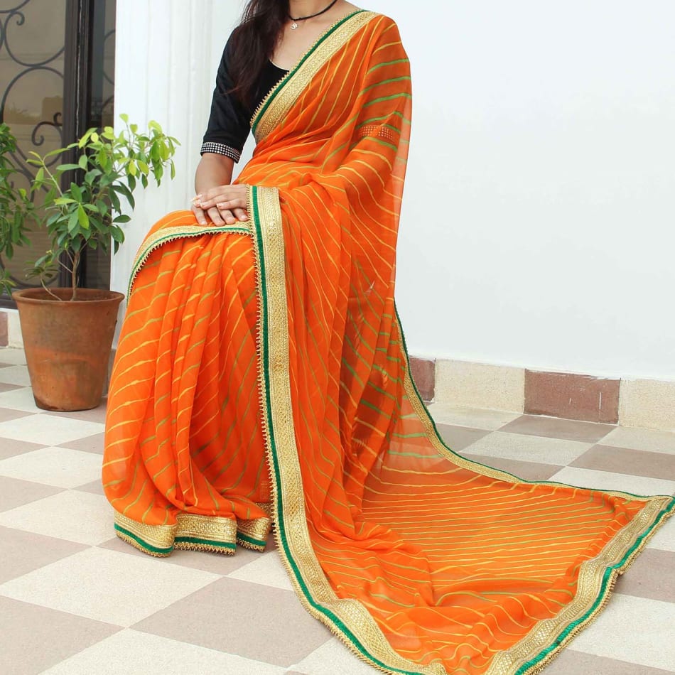 Rajasthani Designer Orange Leheriya Saree: Gift/Send Fashion and Lifestyle Gifts Online J11070122 |IGP.com