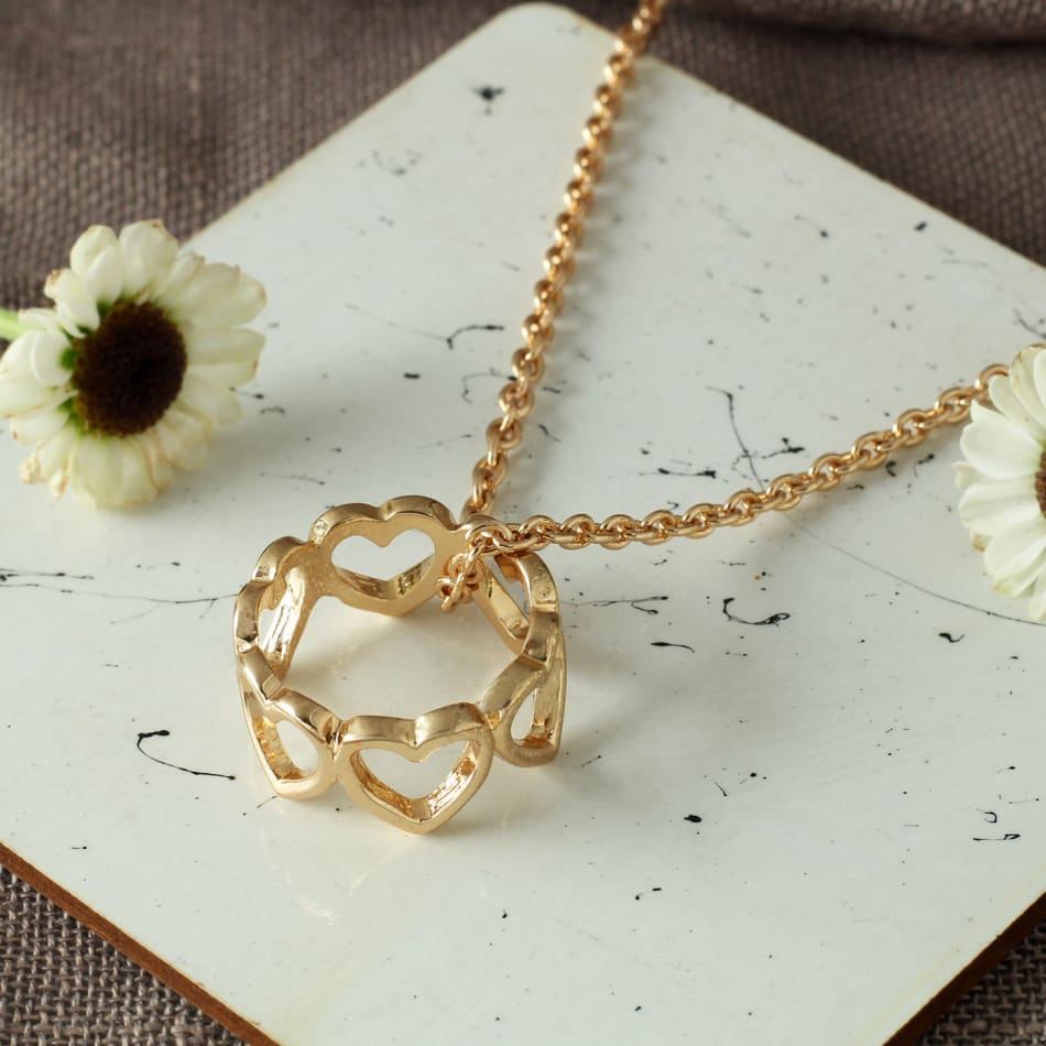 Buy/Send Ring of Hearts Rose Gold Finish Pendant Necklace Online