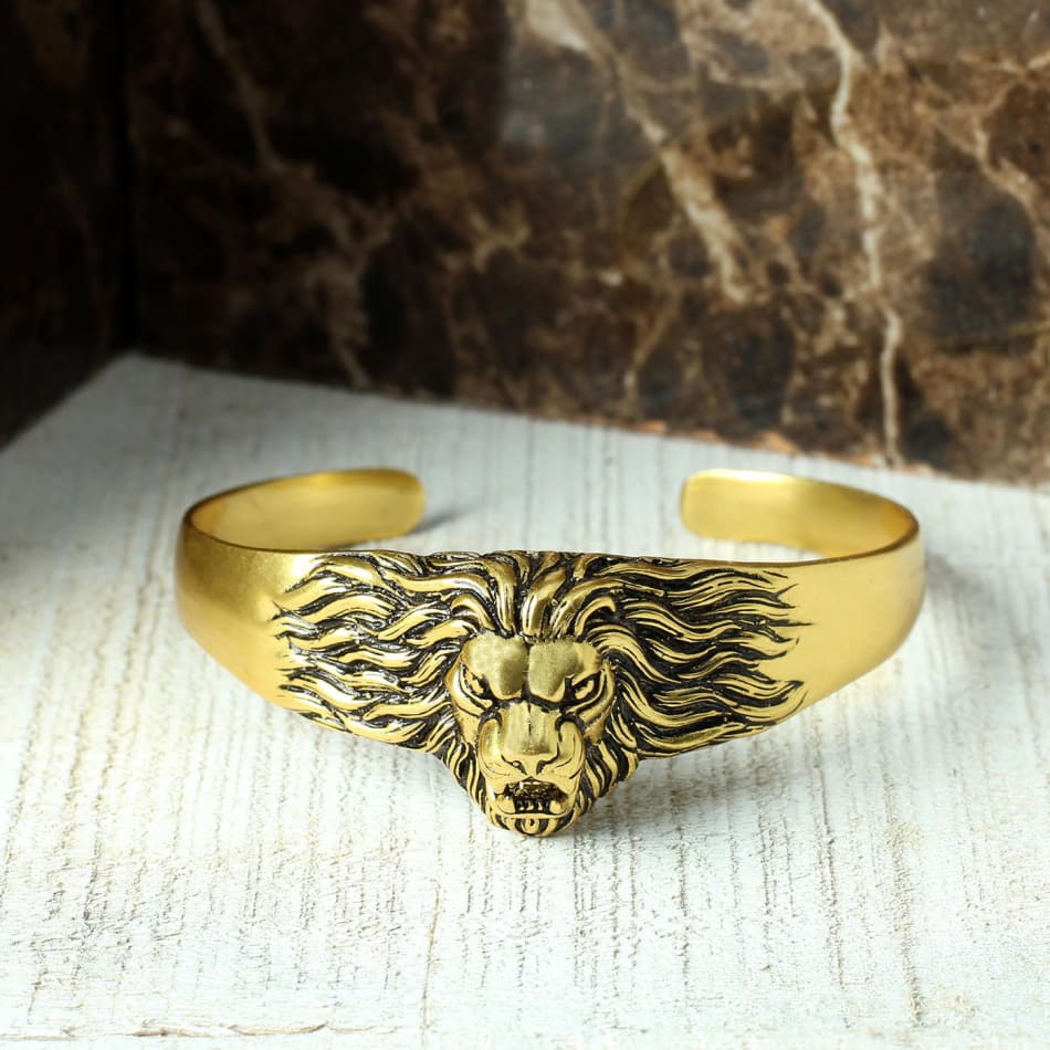 Black bracelet of synthetic leather - two lion heads, circle and plait |  Jewelry Eshop