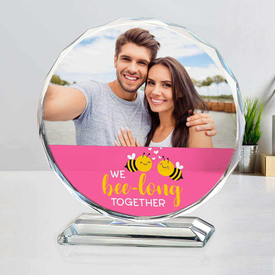 KYR Crystal Pvt Ltd Personalised 3D Laser Engraved Crystal Round Shape with  Light Base, Transparent (150 mm X 160 mm X 15 mm) with free Light Base  Decorative Showpiece - (Crystal, Clear)