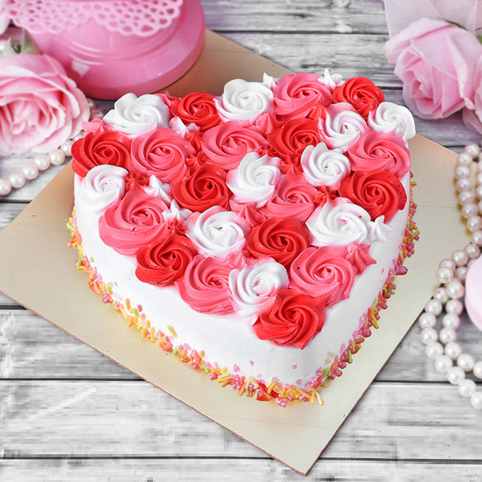 Valentine Heart Shape Rosette Cake 1 Kg : Gift/Send Valentine's Day Gifts  Online JVS1272628 |IGP.com