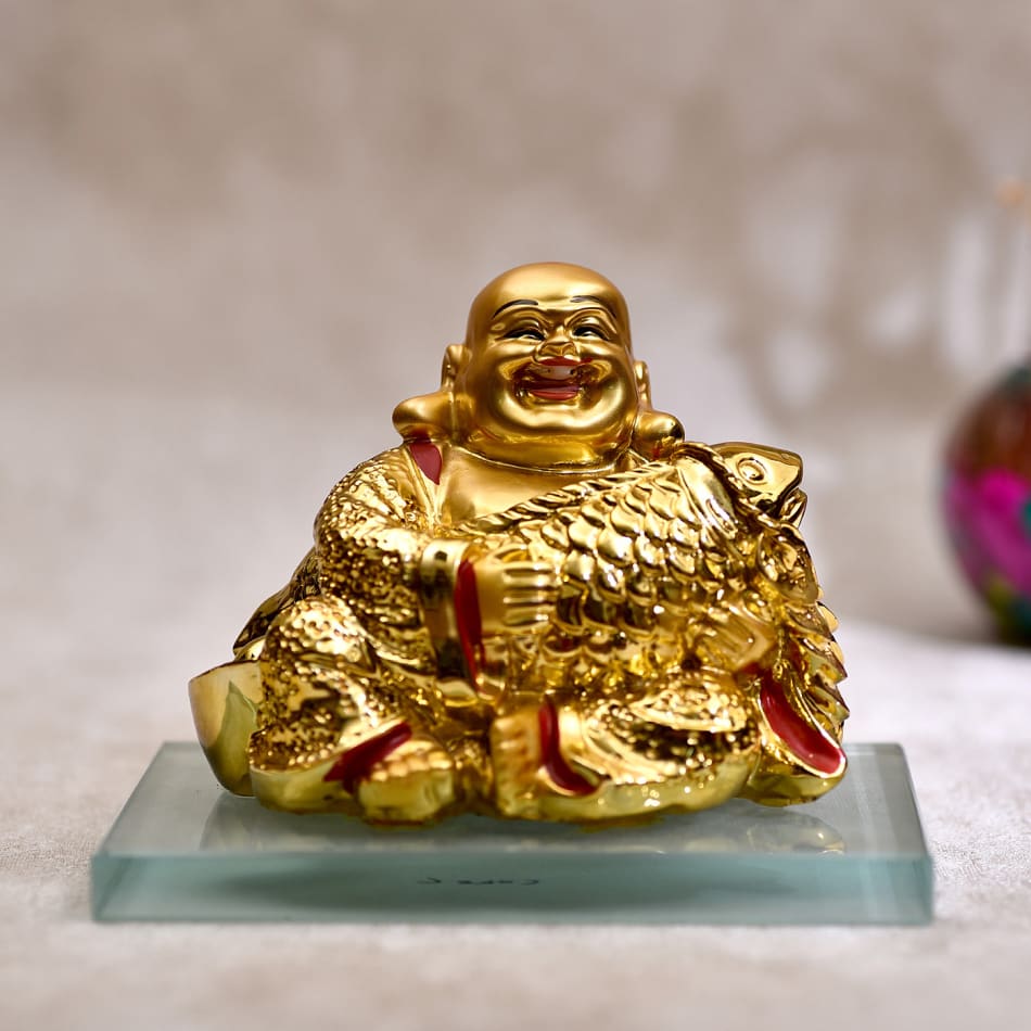 Symbol of Luck Laughing Buddha Holding Fish: Gift/Send Home and ...