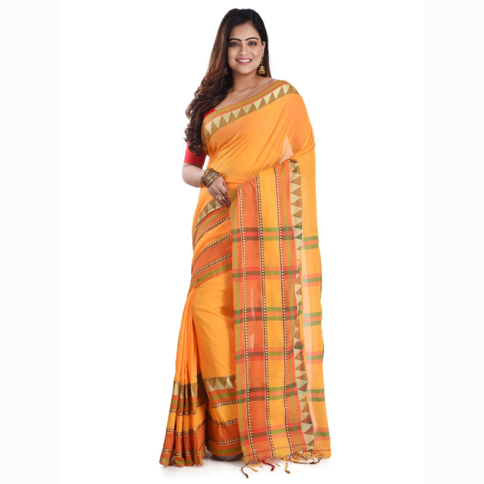 Temple Border Khadi Soft Cotton Silk Sitara Saree in Yellow and Red in Tuni  at best price by Bengal Looms (India) - Justdial