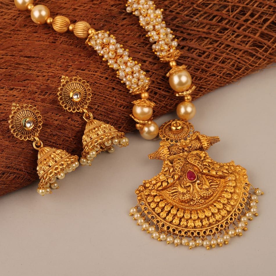 Buy Lotus Pearl Necklace and Stud Earrings Set Online in India | Zariin
