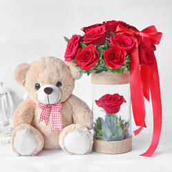 Valentines Day White Bear Heart 5” x 3.5” x 6.5” Rose Box Gift Box 
