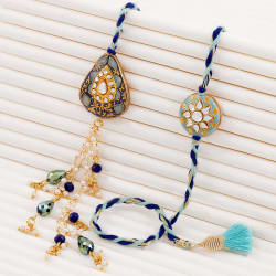 Exquisite Tassel Bhaiya Bhabhi Kundan And Meena Work Rakhi