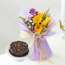 Golden Bloom And Midnight Truffle Cake Combo