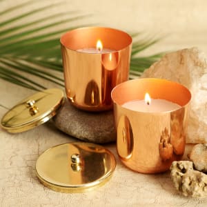 Fragrant Candles In Reusable Copper Containers (Set of 2)