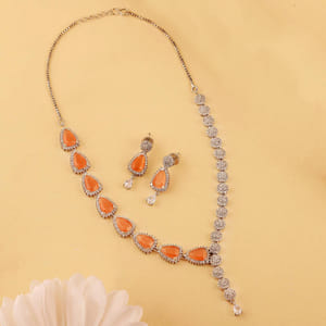 Peach Half n Half CZ Necklace Set: Gift 
