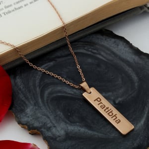 Personalised Rose Gold Name Bar Necklace Pendant ENGRAVED With Any Message Customised Birthday Christmas Anniversay Gifts Free UK Shipping