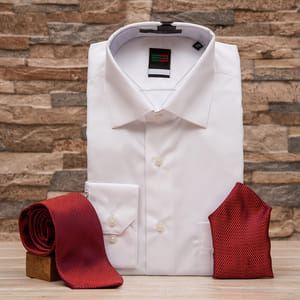 White Formal Shirt with Maroon Neck Tie 