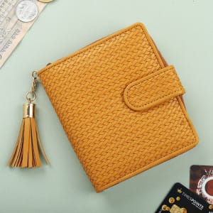 Small Zippered Wallet With Tassel For Women - Tan