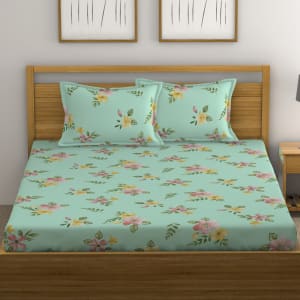 Summery Flowers Printed Double Bedsheet