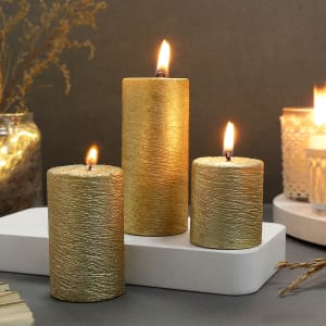 Textured Hand Painted Pillar Candles - Gold (Set of 3)