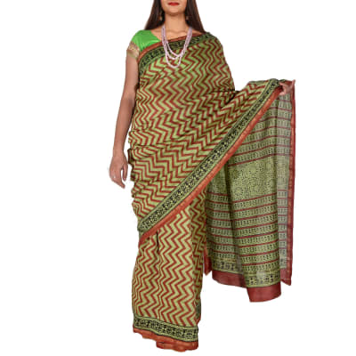 Block Printed Cotton Chanderi Saree