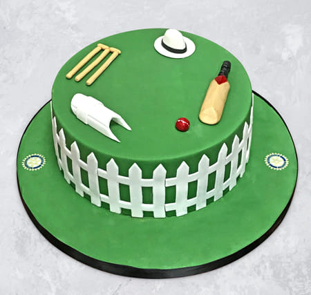 90 Not Out Cricket Field Birthday Fondant Cake (1 Kg)