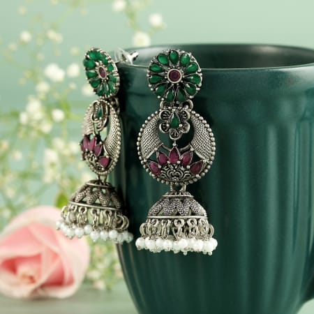 Diamond Earrings: Buy Keshi Pearl Diamond Leaf Earrings Online India
