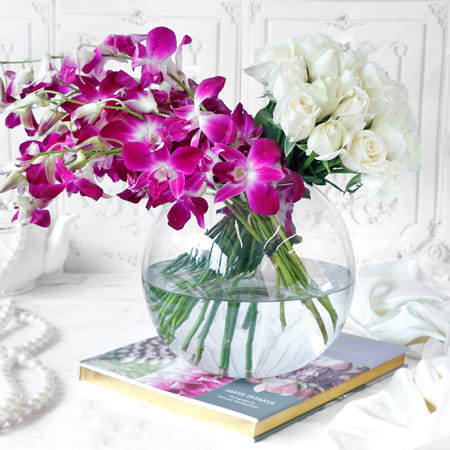 Assorted Flowers in Globe Vase (33 Stems)-picture-17
