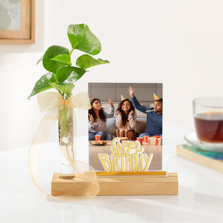 Birthday Joy Personalized Photo Stand With Money Plant