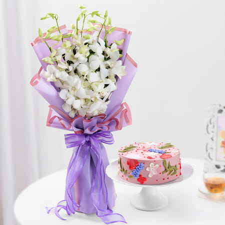 Blissful Orchids And Delightful Cake Combo-picture-20