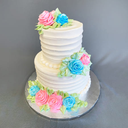 Blue and Pink Roses with Pearls Fondant Wedding Cake (5 Kg)-picture-40