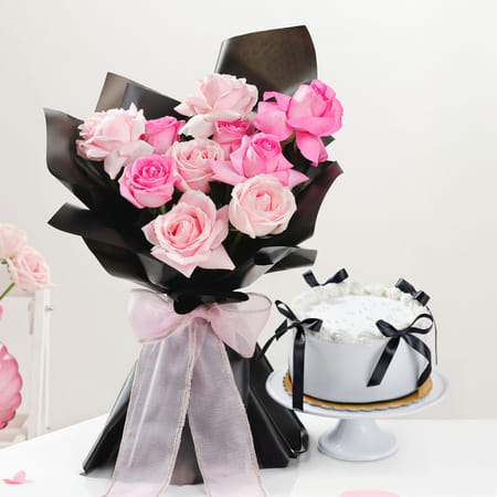 Blushing Roses And Pearl Cake Combo-image-33