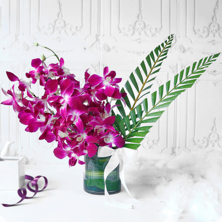 Bouquet of Purple Orchids in Glass vase (6 Stems)-image-3