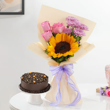 Charming Bouquet And Truffle Cake Combo