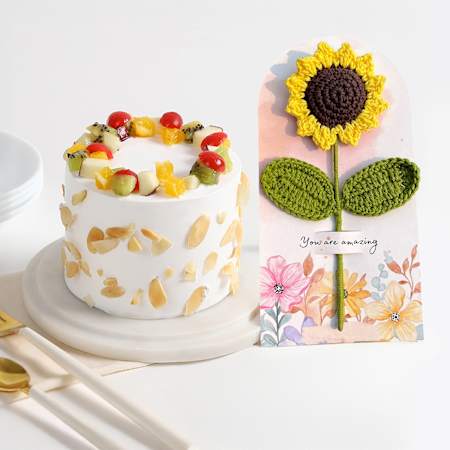 Charming Cake And Crochet Sunflower Gift Combo-picture-28