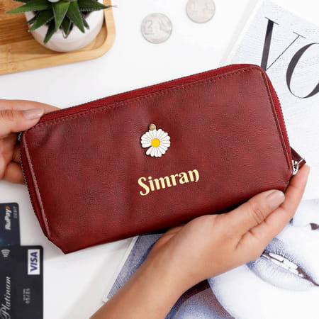 Cherry Red Personalized Daisy Charm Wallet For Women-picture-10