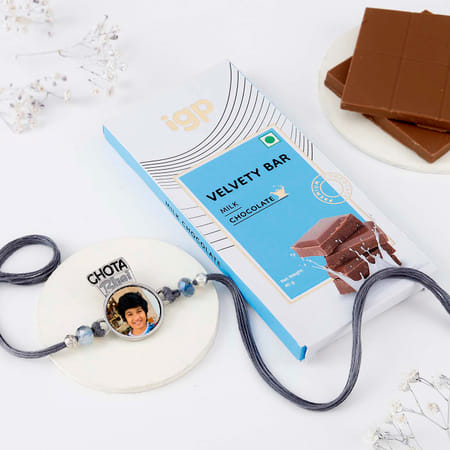 Chota Bhai Personalized Metal Rakhi With Chocolate Bar-picture-37