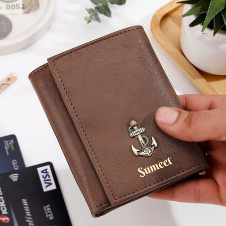 Dark Brown Personalized Trifold Anchor Wallet-image-47