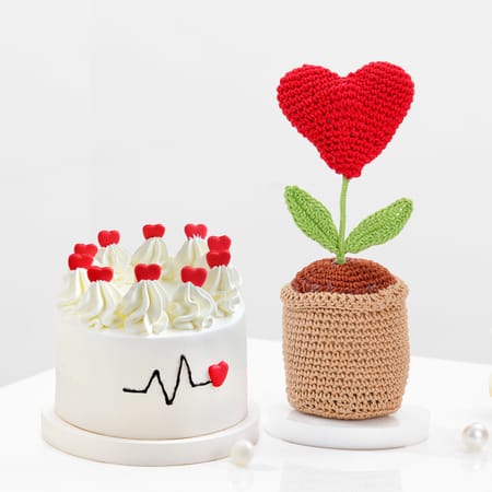 Delightful Crochet Heart And Cake Gift Combo