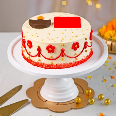 Diwali Diya & Floral Semi-Fondant Cake-picture-48