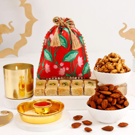 Bulk Personalize Diwali Gift Boxes Navratri Gifts Box Hamper Basket, Sweets Dry Fruits for Employees, Home Office Friends , Family & Relatives, 5Pack