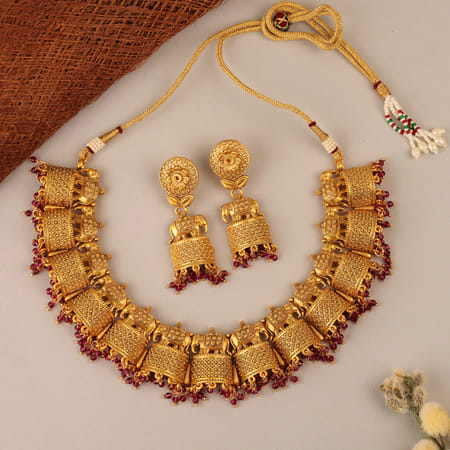 Elephant Dome Antique Gold Necklace Set 