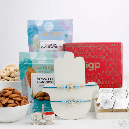 Evil Eye Elephant And Humsa Rakhi Hamper-picture-38