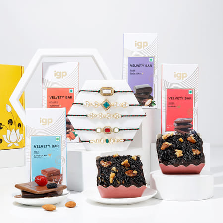 Exquisite Kundan Polki Rakhi Set Of 5 And Choco Delights Hamper-image-43