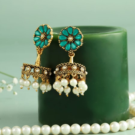 Mahal Shape Jhumka Earrings with White Beads – A Local Tribe