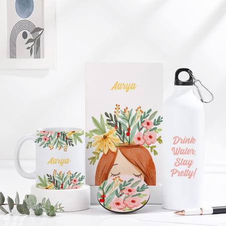Flowery Elegance Personalized Daily Essentials Hamper For Her-picture-14