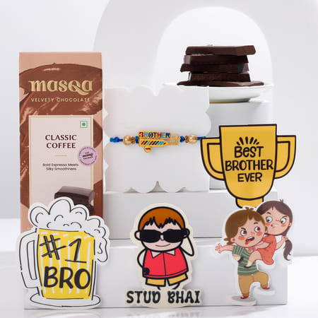 fun rakhi hamper with fridge magnets