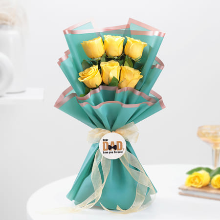 Golden Sunshine Rose Bouquet For Dad-image-11