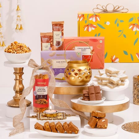 Gourmet Diwali Hamper Metal Lamp And Sweets-picture-24